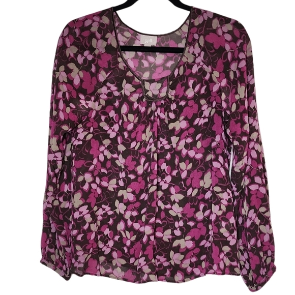 J. Jill silk blouse. Long sleeve.  Brown purple floral.  Size XS. - Picture 11 of 15